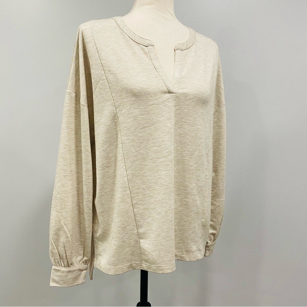 BANANA REPUBLIC S Split Neck Slouchy Oatmeal Casual LS Boyfriend Fit Soft Top